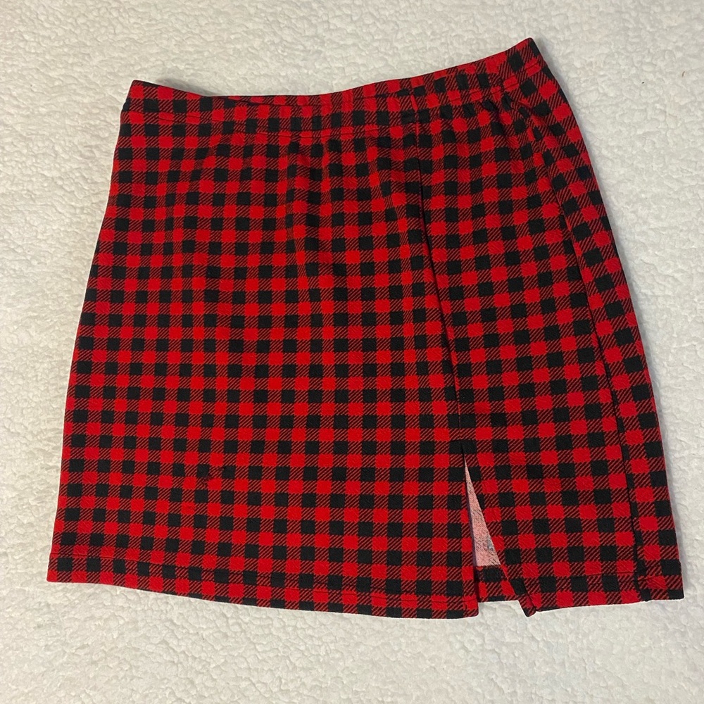 Flannel Mini Skirt with slit